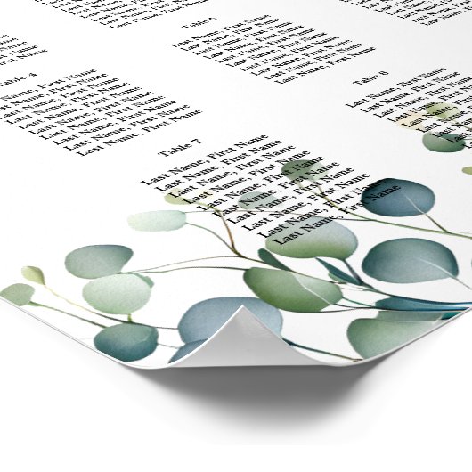Eucalyptus bruiloft bloementafel plan feest/bruilo poster (Hoek)