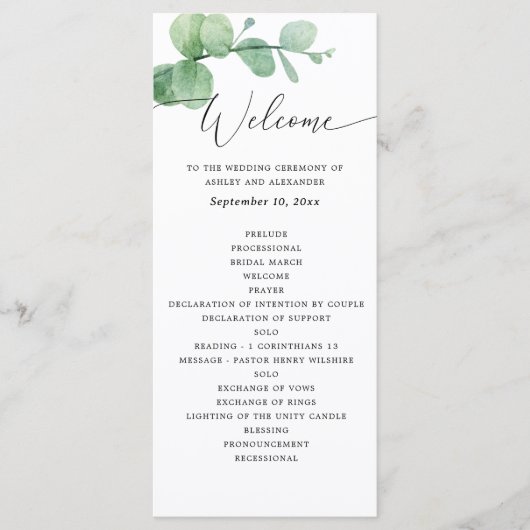 Eucalyptus Bruiloft | Botanische Ceremonie met Gro Programmakaart (Voorkant)