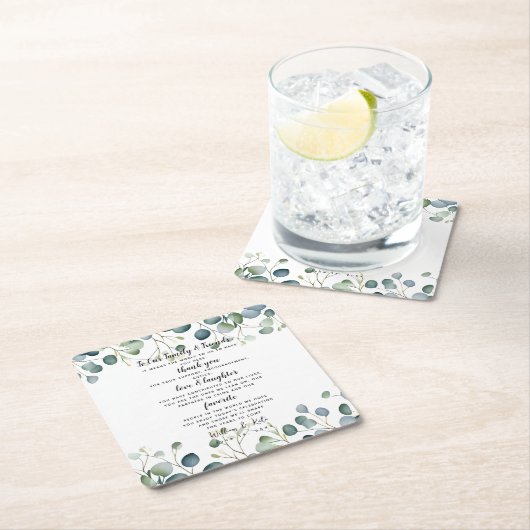 Eucalyptus bruiloft/bruiloft Dank u Kartonnen Onderzetters (Insitu)