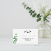 Eucalyptus bruiloft details script informatiekaartje (Staand voorkant)