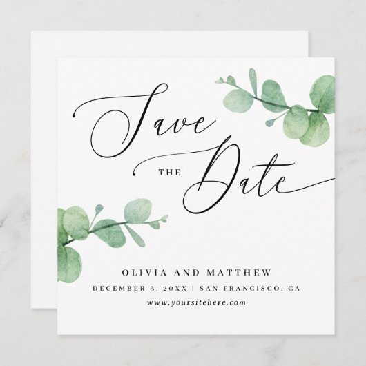Eucalyptus Bruiloft | Elegante Groene Tuinfoto Save The Date (Voorkant / Achterkant)