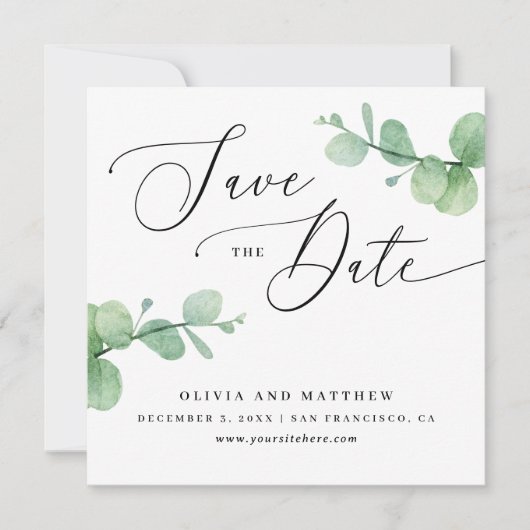 Eucalyptus Bruiloft | Elegante Groene Tuinfoto Save The Date (Voorkant)