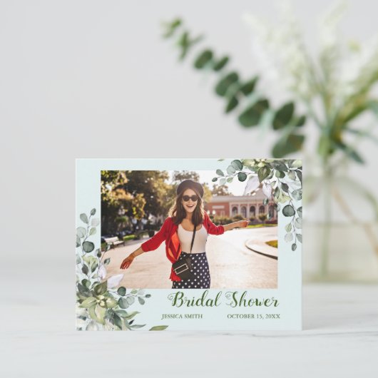 Eucalyptus Bruiloft Feest Fotokaart Uitnodiging (Staand voorkant)