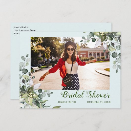 Eucalyptus Bruiloft Feest Fotokaart Uitnodiging (Voorkant / Achterkant)