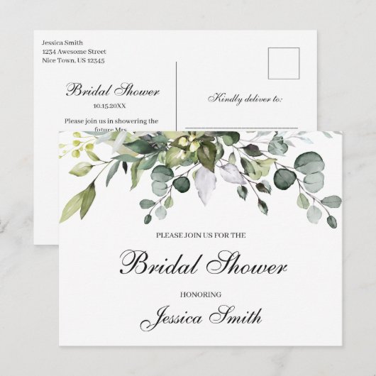 Eucalyptus Bruiloft Feest Uitnodiging Postkaart (Voorkant / Achterkant)