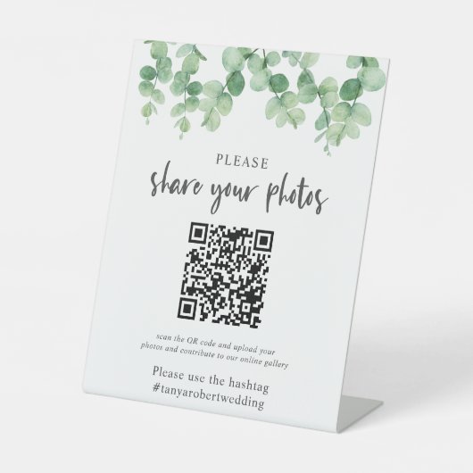 Eucalyptus bruiloft fotoalbum QR code Welkom Reclamebord Met Voetstuk (Voorkant)