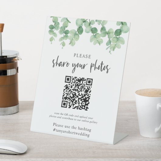 Eucalyptus bruiloft fotoalbum QR code Welkom Reclamebord Met Voetstuk (Insitu)