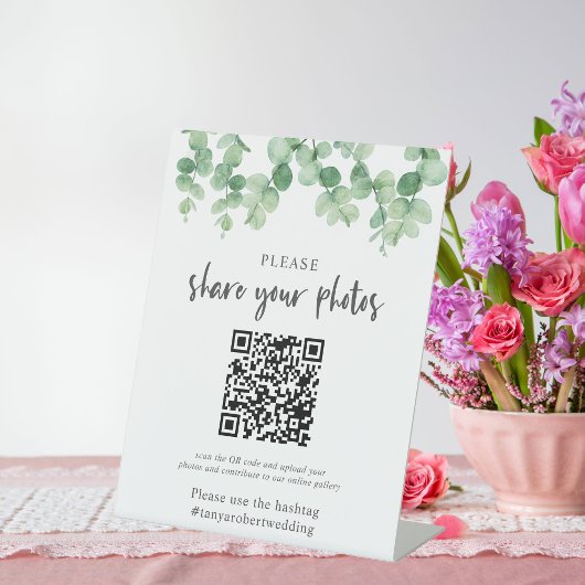 Eucalyptus bruiloft fotoalbum QR code Welkom Reclamebord Met Voetstuk