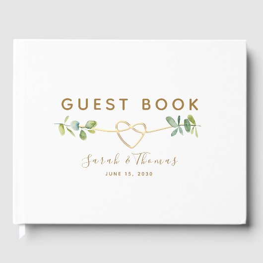 Eucalyptus bruiloft gastenboek met gouden hart (Voorkant)