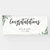Eucalyptus bruiloft Gefeliciteerd Handschrift Spandoek (Horizontaal)