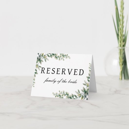 Eucalyptus bruiloft gereserveerd tafelteken kaart (Voorkant)