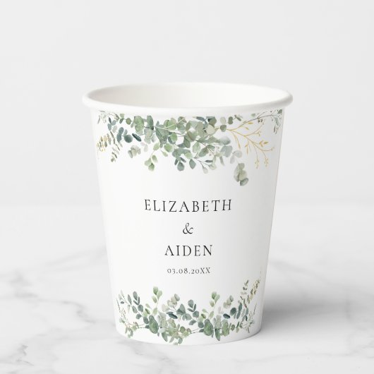 Eucalyptus bruiloft handschrift bruiloft papieren bekers (Achterkant)