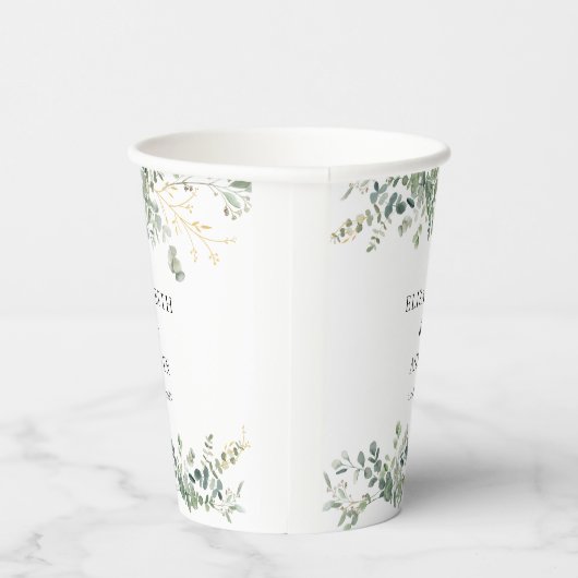 Eucalyptus bruiloft handschrift bruiloft papieren bekers (Rechts)