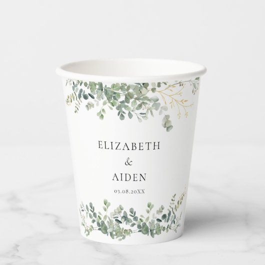 Eucalyptus bruiloft handschrift bruiloft papieren bekers (Voorkant)
