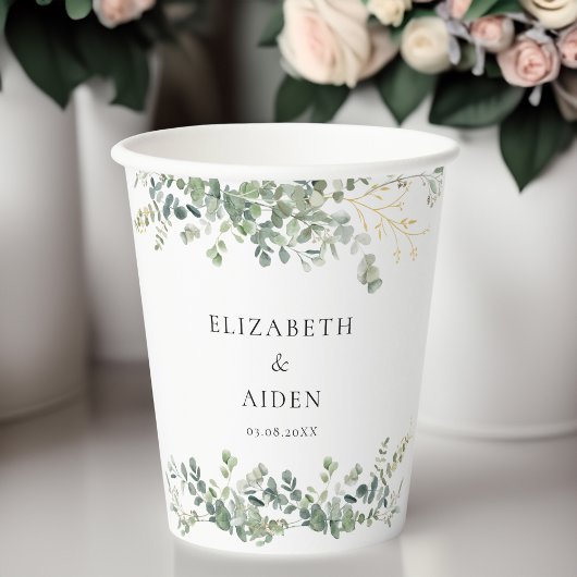 Eucalyptus bruiloft handschrift bruiloft papieren bekers