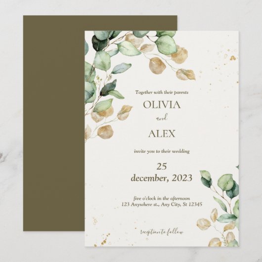 Eucalyptus bruiloft kaart (Voorkant / Achterkant)