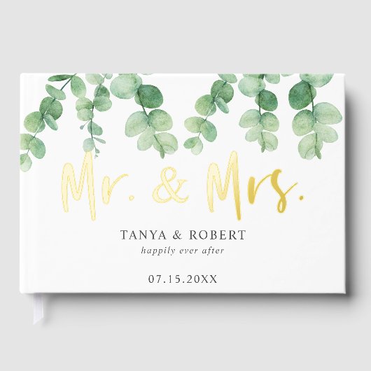 Eucalyptus bruiloft meneer en mevrouw Elegant Gastenboek (Voorkant)