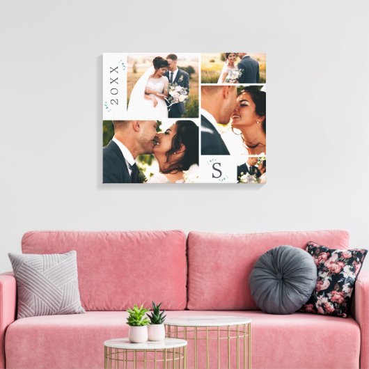 Eucalyptus Bruiloft Monogram Afbeelding Collage Canvas Afdruk (Insitu (Woonkamer))