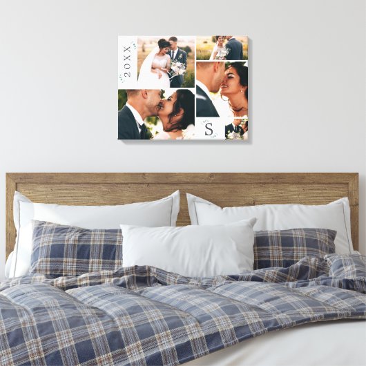 Eucalyptus Bruiloft Monogram Afbeelding Collage Canvas Afdruk (Insitu (Slaapkamer))