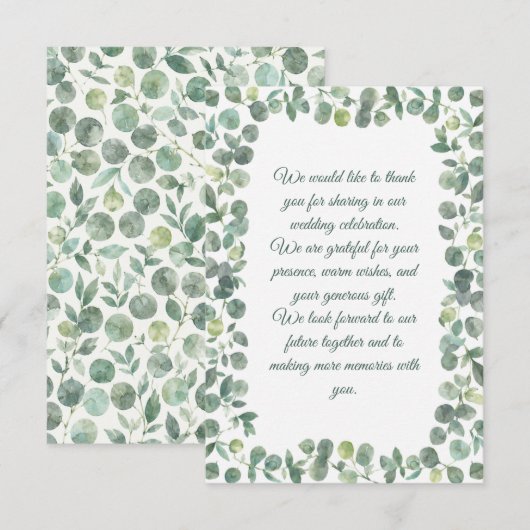 Eucalyptus Bruiloft Notitiekaartje (Voorkant / Achterkant)