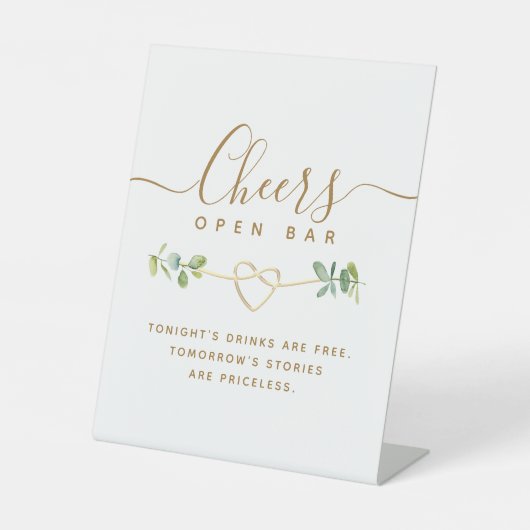 Eucalyptus bruiloft open bar voetstuk teken reclamebord met voetstuk (Voorkant)