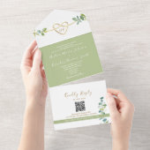 Eucalyptus Bruiloft QR Code All In One Uitnodiging (Afscheurbaar)