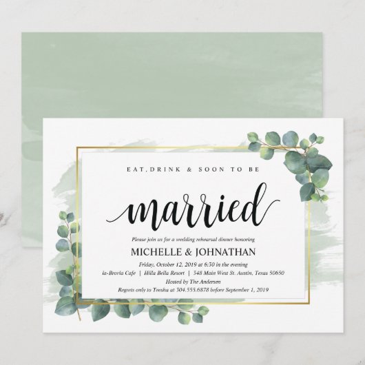 Eucalyptus bruiloft repetitie diner uitnodiging (Voorkant / Achterkant)