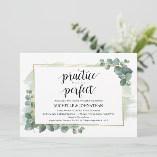 Eucalyptus bruiloft repetitie diner uitnodiging (Staand voorkant)