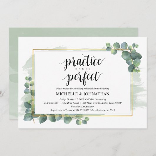 Eucalyptus bruiloft repetitie diner uitnodiging (Voorkant / Achterkant)