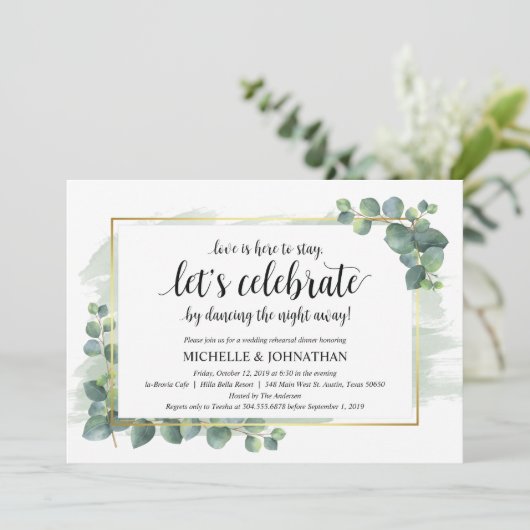 Eucalyptus bruiloft repetitie diner uitnodiging (Staand voorkant)