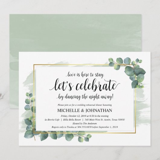 Eucalyptus bruiloft repetitie diner uitnodiging (Voorkant / Achterkant)