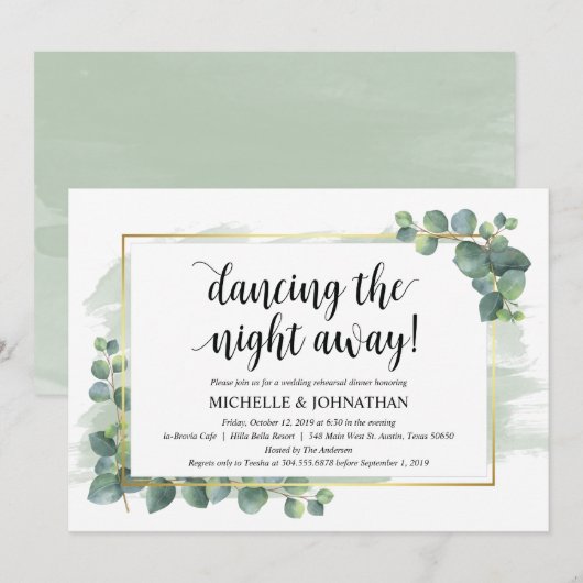 Eucalyptus bruiloft repetitie diner uitnodiging (Voorkant / Achterkant)