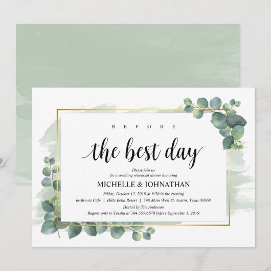 Eucalyptus bruiloft repetitie diner uitnodiging (Voorkant / Achterkant)