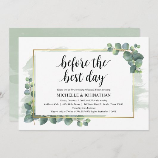 Eucalyptus bruiloft repetitie diner uitnodiging (Voorkant / Achterkant)