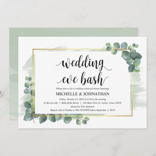Eucalyptus bruiloft repetitie diner uitnodiging (Voorkant / Achterkant)