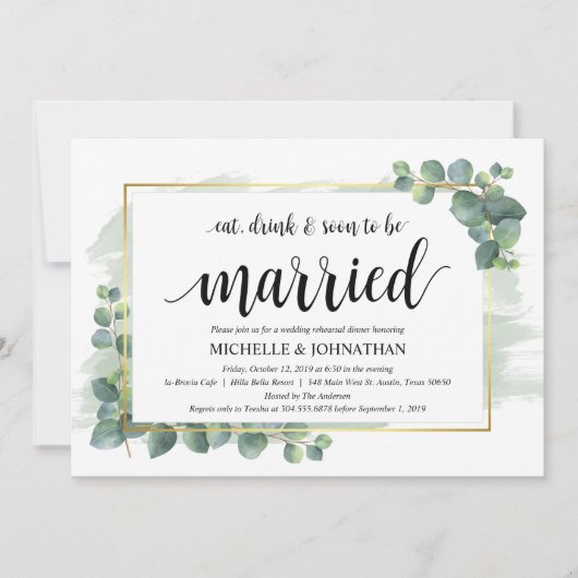Eucalyptus bruiloft repetitie diner uitnodiging (Voorkant)