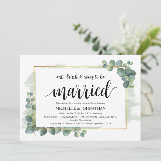Eucalyptus bruiloft repetitie diner uitnodiging (Staand voorkant)