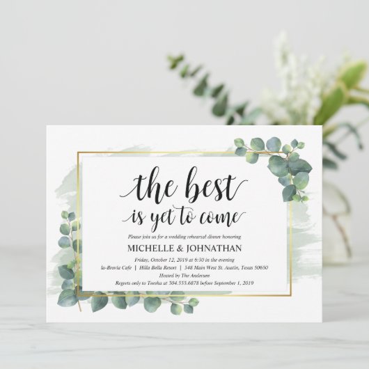 Eucalyptus bruiloft repetitie diner uitnodiging (Staand voorkant)