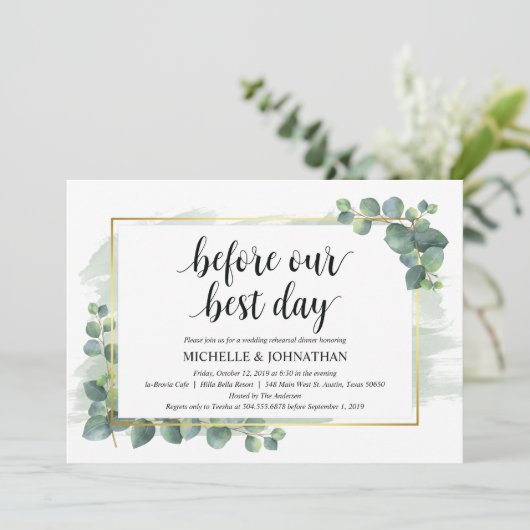 Eucalyptus bruiloft repetitie diner uitnodiging (Staand voorkant)
