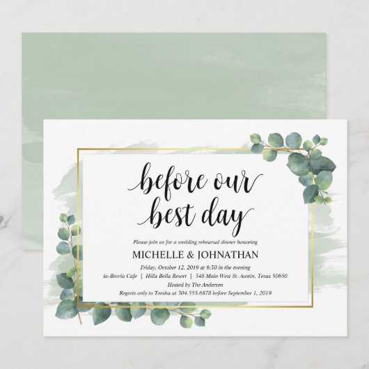Eucalyptus bruiloft repetitie diner uitnodiging (Voorkant / Achterkant)