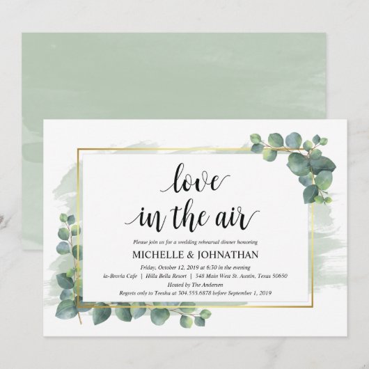 Eucalyptus bruiloft repetitie diner uitnodiging (Voorkant / Achterkant)