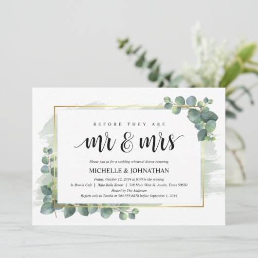 Eucalyptus bruiloft repetitie diner uitnodiging (Staand voorkant)