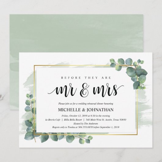 Eucalyptus bruiloft repetitie diner uitnodiging (Voorkant / Achterkant)