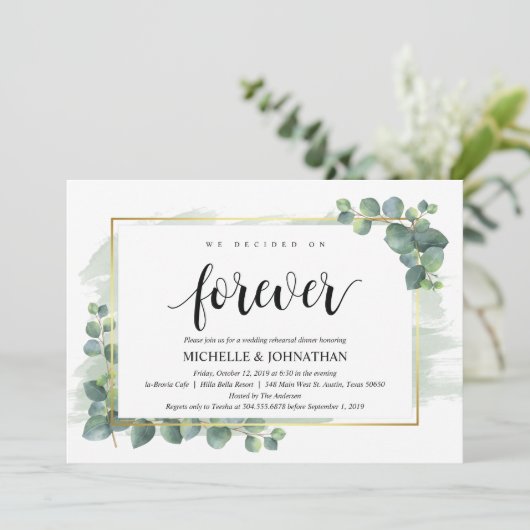 Eucalyptus bruiloft repetitie diner uitnodiging (Staand voorkant)