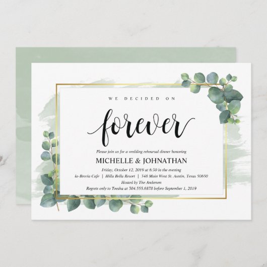 Eucalyptus bruiloft repetitie diner uitnodiging (Voorkant / Achterkant)