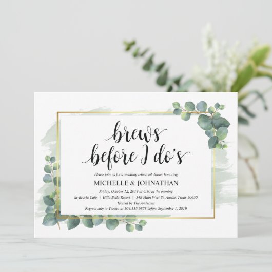 Eucalyptus bruiloft repetitie diner uitnodiging (Staand voorkant)
