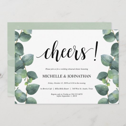 Eucalyptus bruiloft repetitie diner uitnodiging (Voorkant / Achterkant)