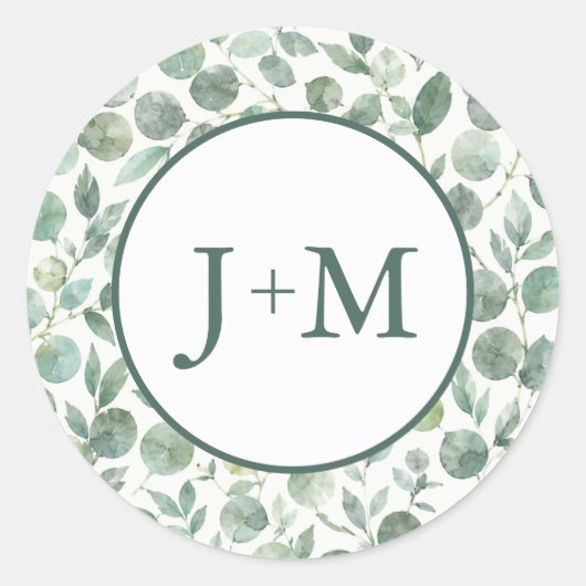 Eucalyptus Bruiloft Ronde Sticker (Voorkant)