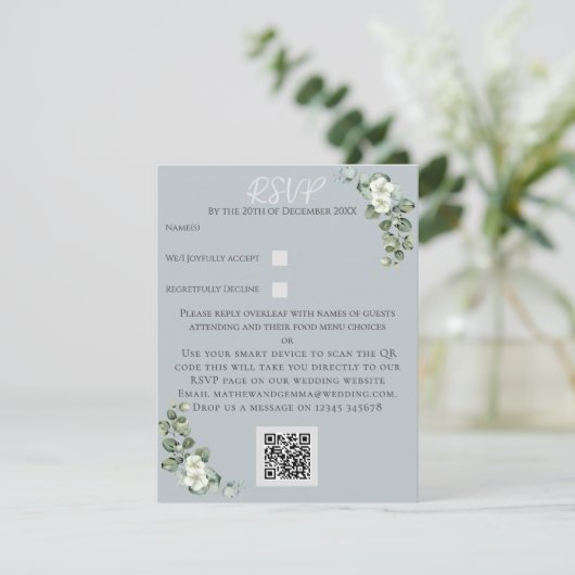 Eucalyptus bruiloft RSVP met reactie Kaart (Staand voorkant)