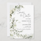 Eucalyptus bruiloft salie groen foto save the date (Voorkant)